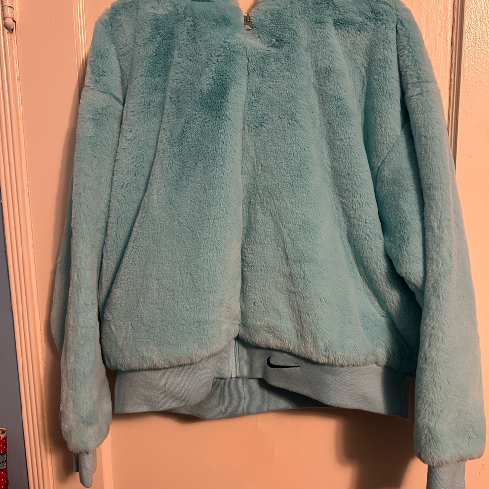 Nike Light Blue Faux Fur Jacket